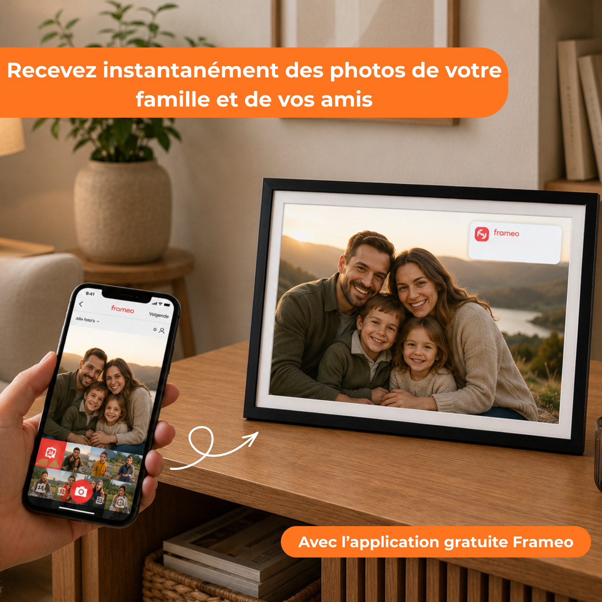 Cadre photo numérique 32GB – WiFi + Application Frameo – Cadre photo – 15,6 pouces – Écran tactile IPS