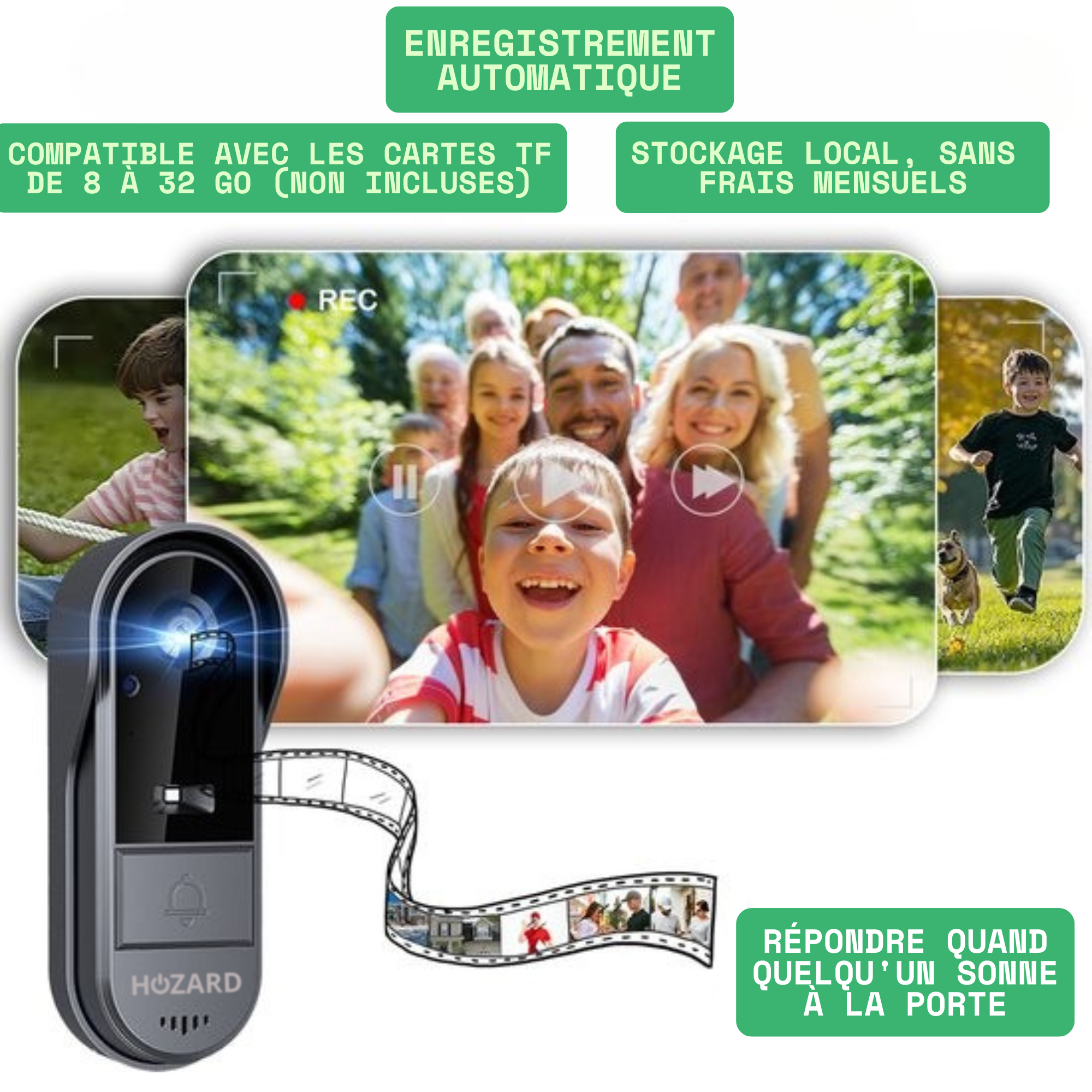 Sonnette avec caméra – Sonnette vidéo – Écran IPS 4,3 pouces