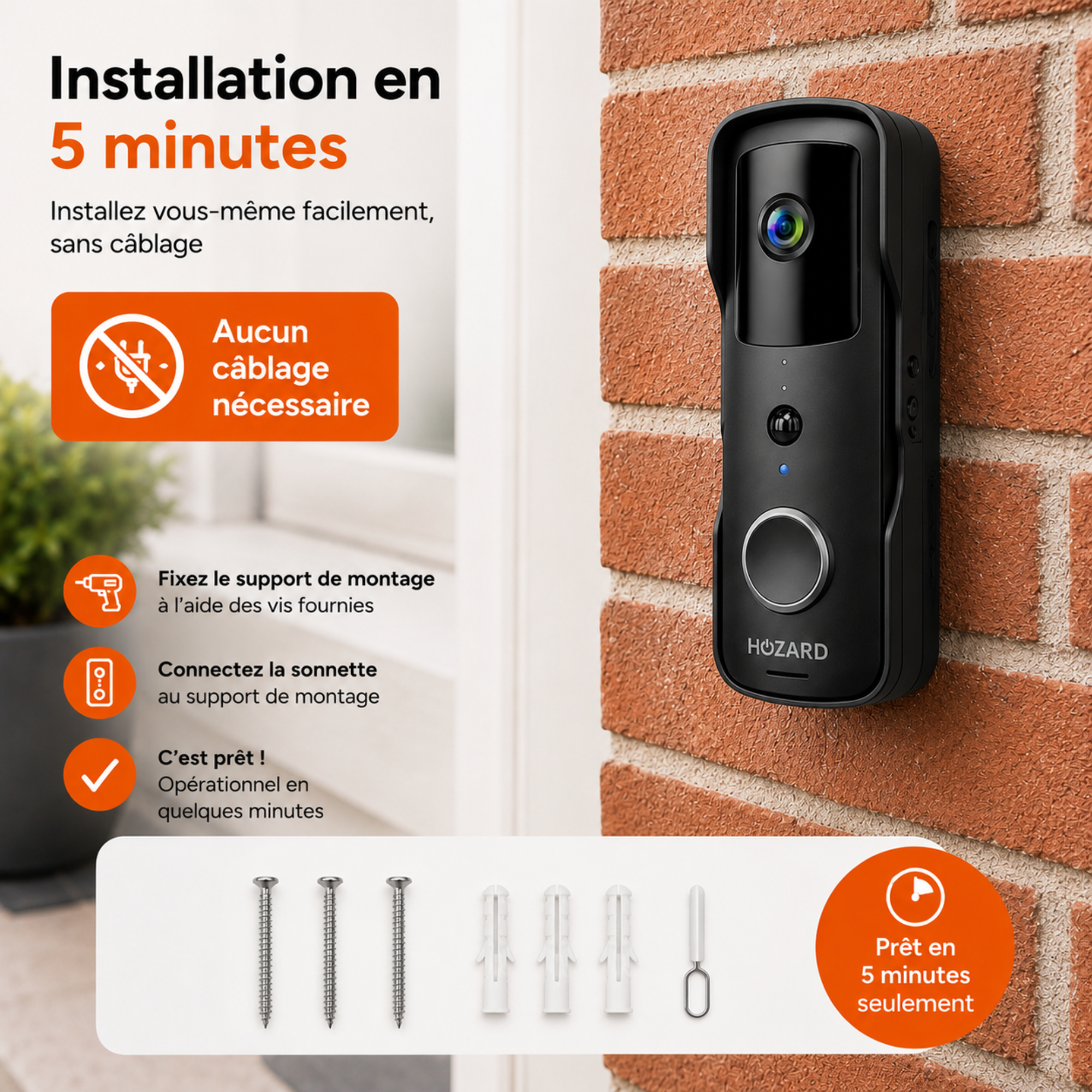 Sonnette avec Caméra et DingDong – Visiophone Sans Fil – 5200 mAh - Noir