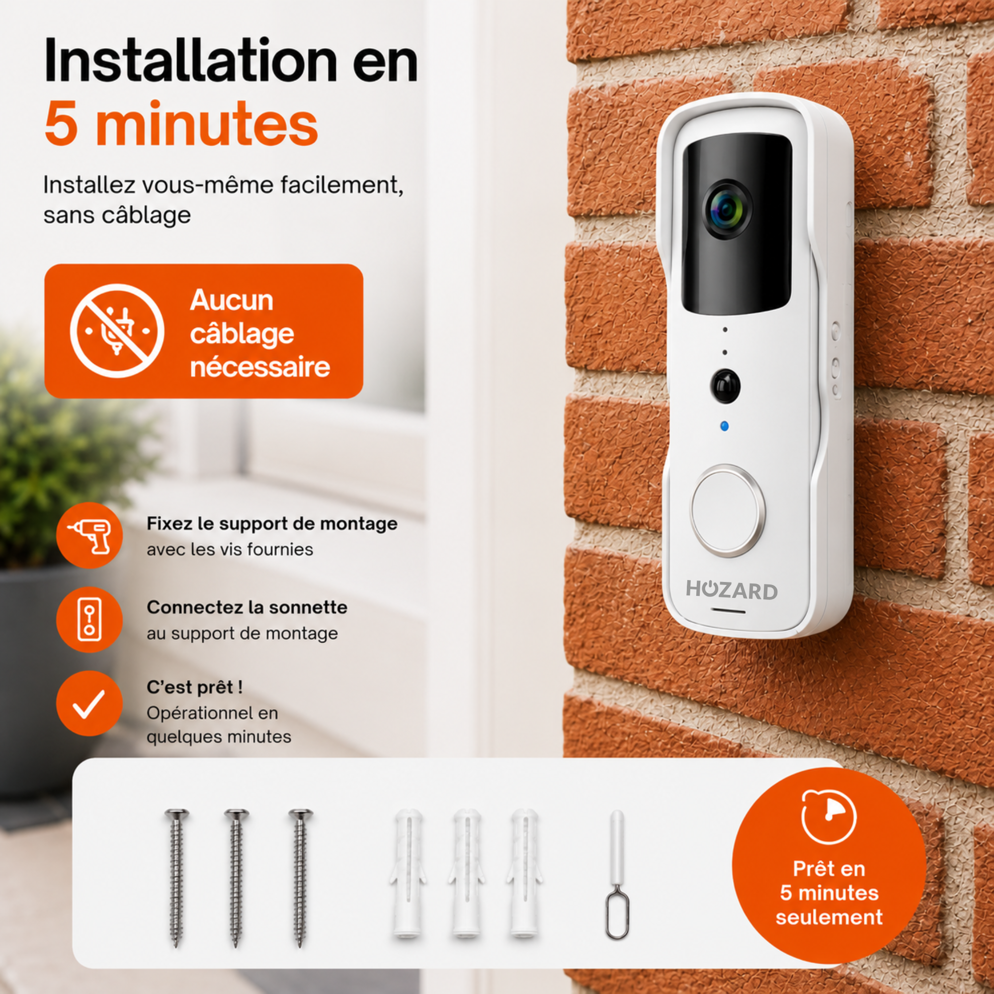 Sonnette avec Caméra et DingDong – Visiophone Sans Fil – 5200 mAh - Blanc