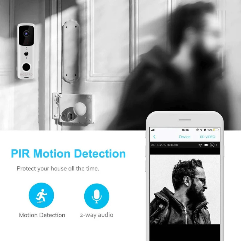 Sonnette avec Caméra et DingDong – Visiophone Sans Fil – 5200 mAh - Noir