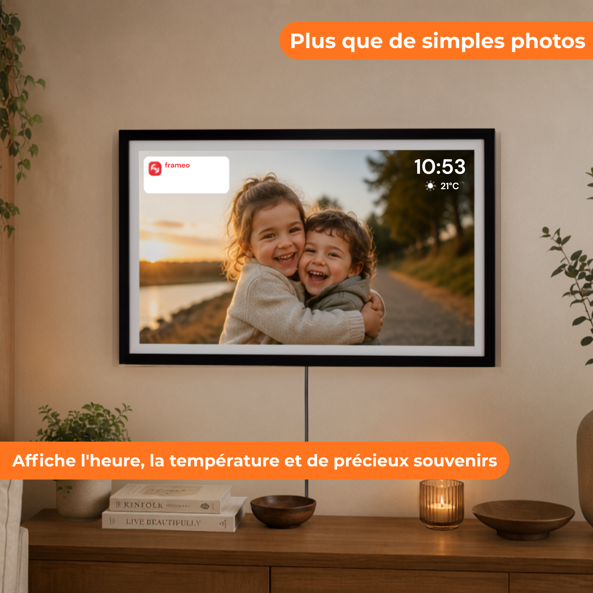 Cadre photo numérique 32GB – WiFi + Application Frameo – Cadre photo – 15,6 pouces – Écran tactile IPS