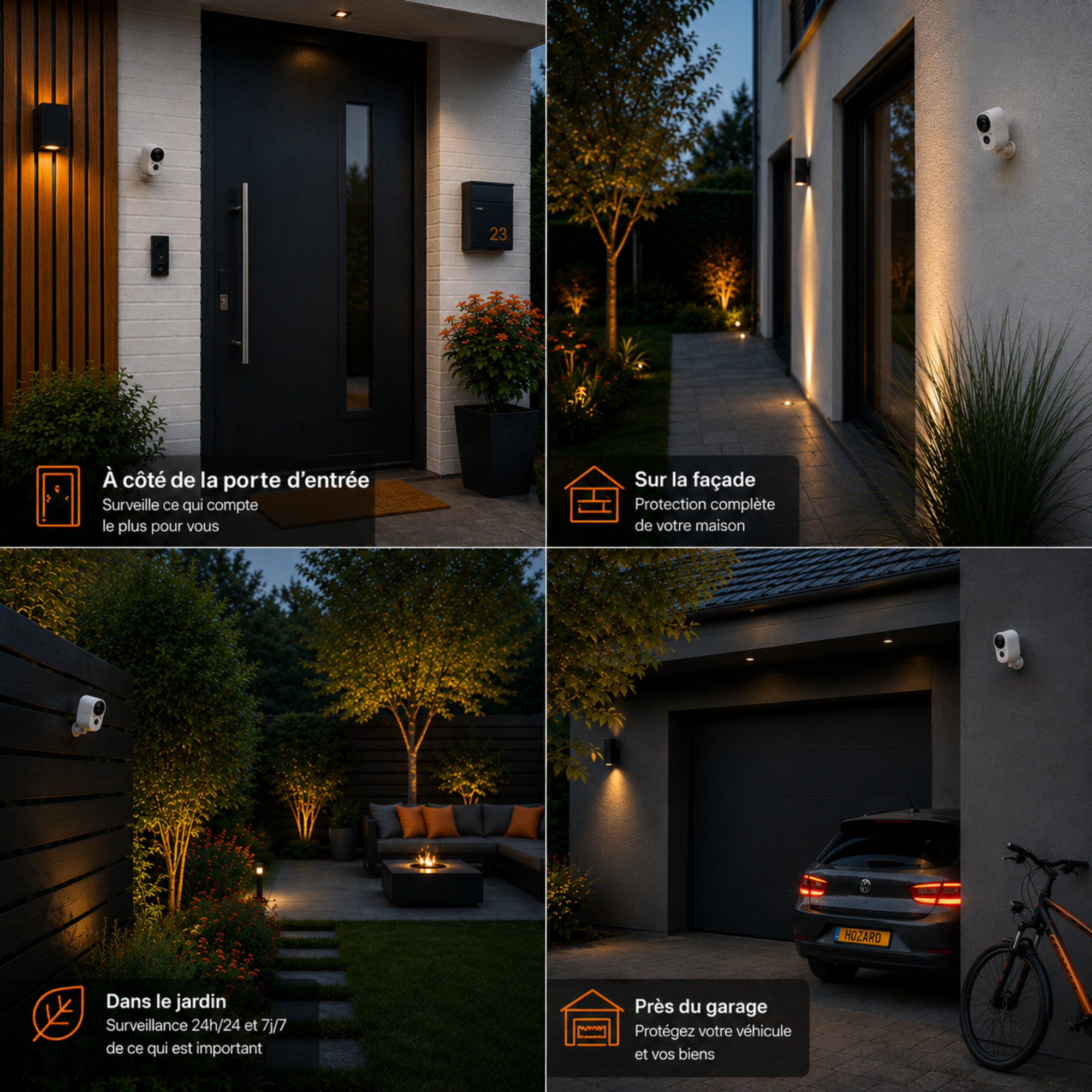 Caméra de surveillance 2,5K UHD intérieure & extérieure – caméra WiFi sans fil à batterie