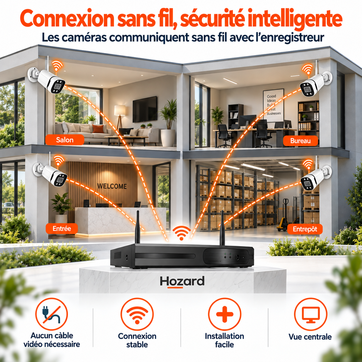 4x 2K Caméras de Surveillance - CCTV - WiFi Bullet Caméra de Sécurité