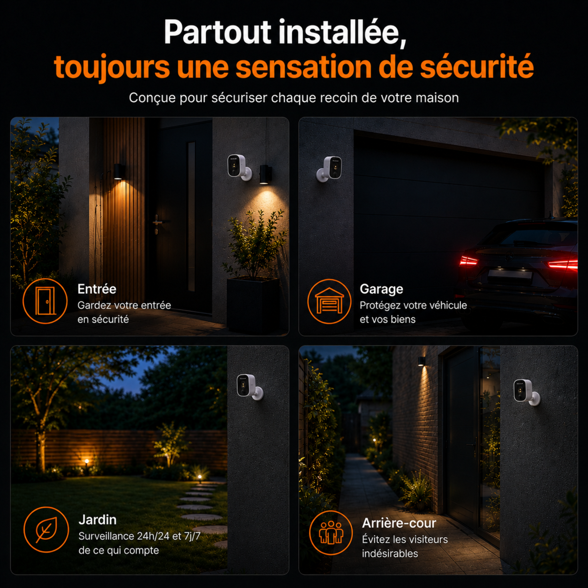Caméra de surveillance 2K intérieure & extérieure – caméra WiFi sans fil à batterie