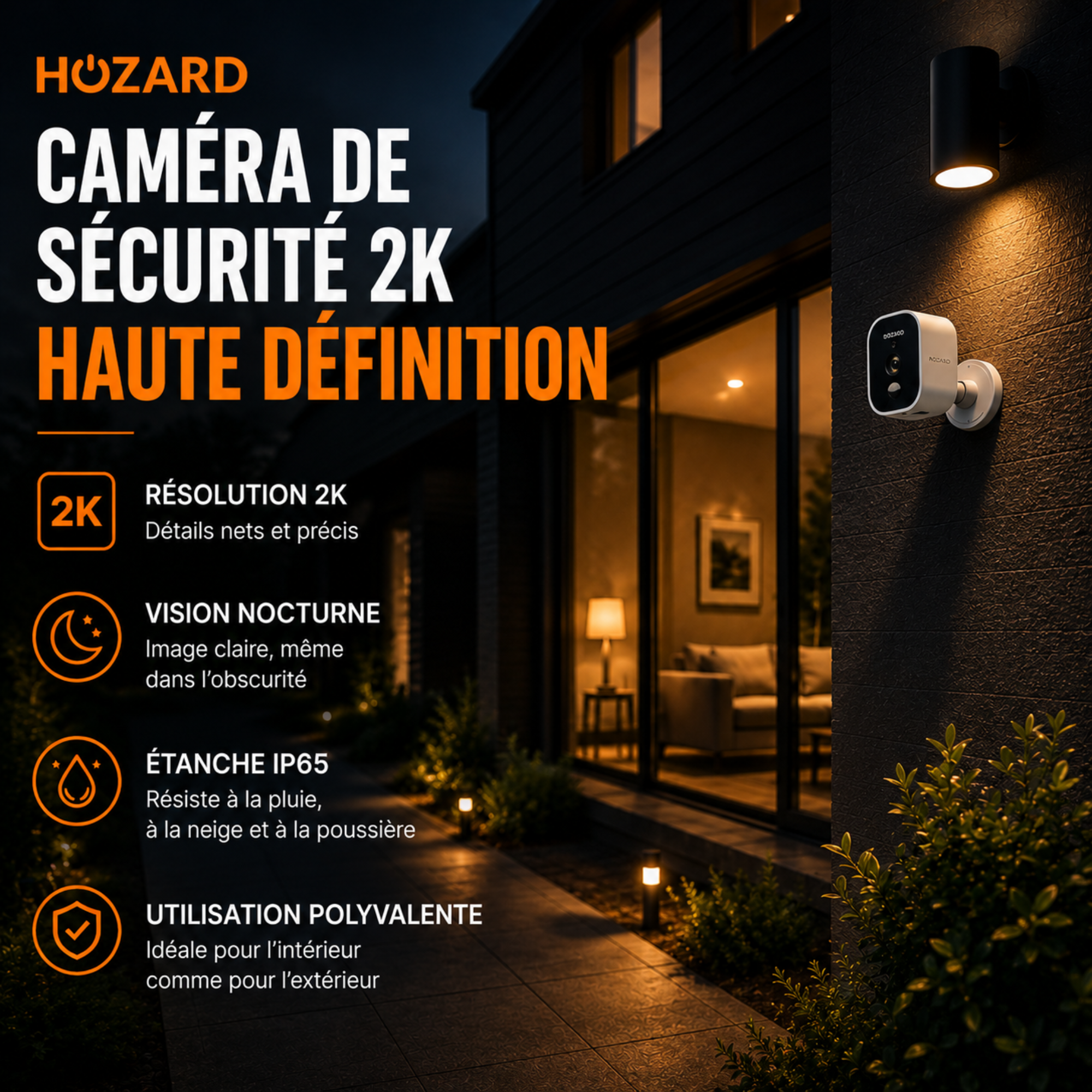 Caméra de surveillance 2K intérieure & extérieure – caméra WiFi sans fil à batterie