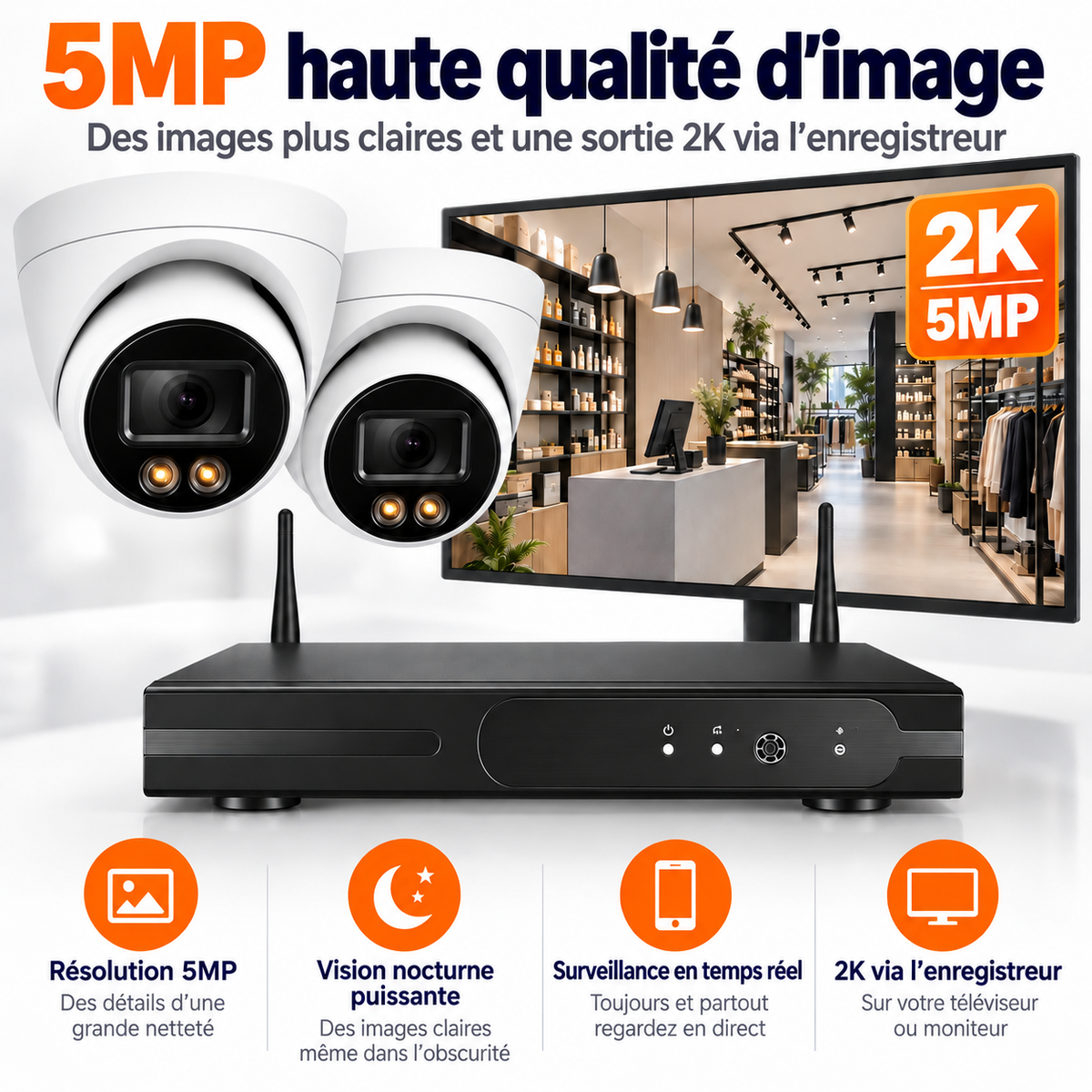 8x 2K Caméras de Surveillance - CCTV - WiFi Caméra de Sécurité
