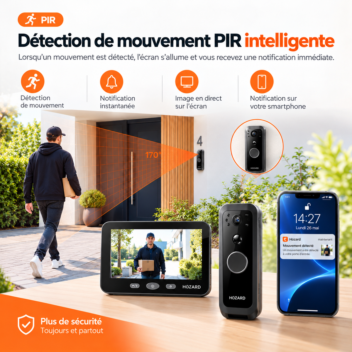 Sonnette Vidéo Avec Caméra Et Moniteur - 32GB - Wi-Fi