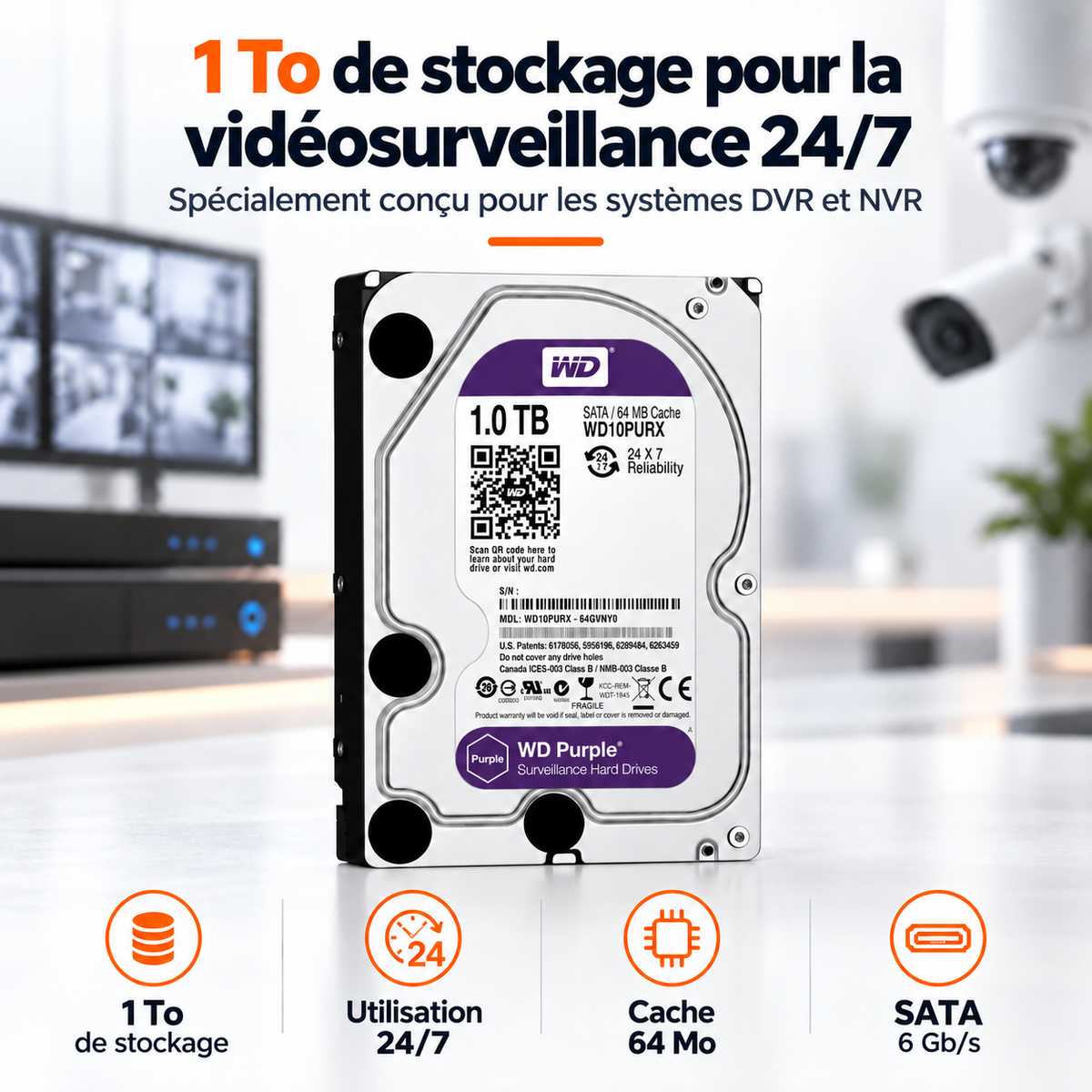 WD Purple 1TB Surveillance HDD - 24/7