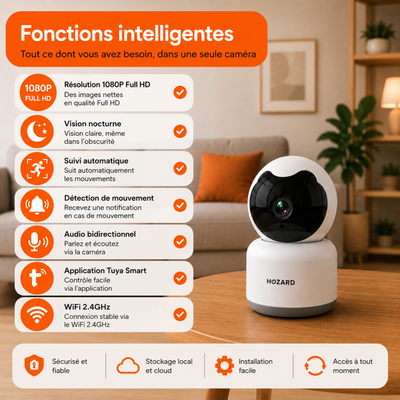 Caméra de sécurité – 1080P – Caméra pour animaux – WiFi – Compatible avec les packs A à D