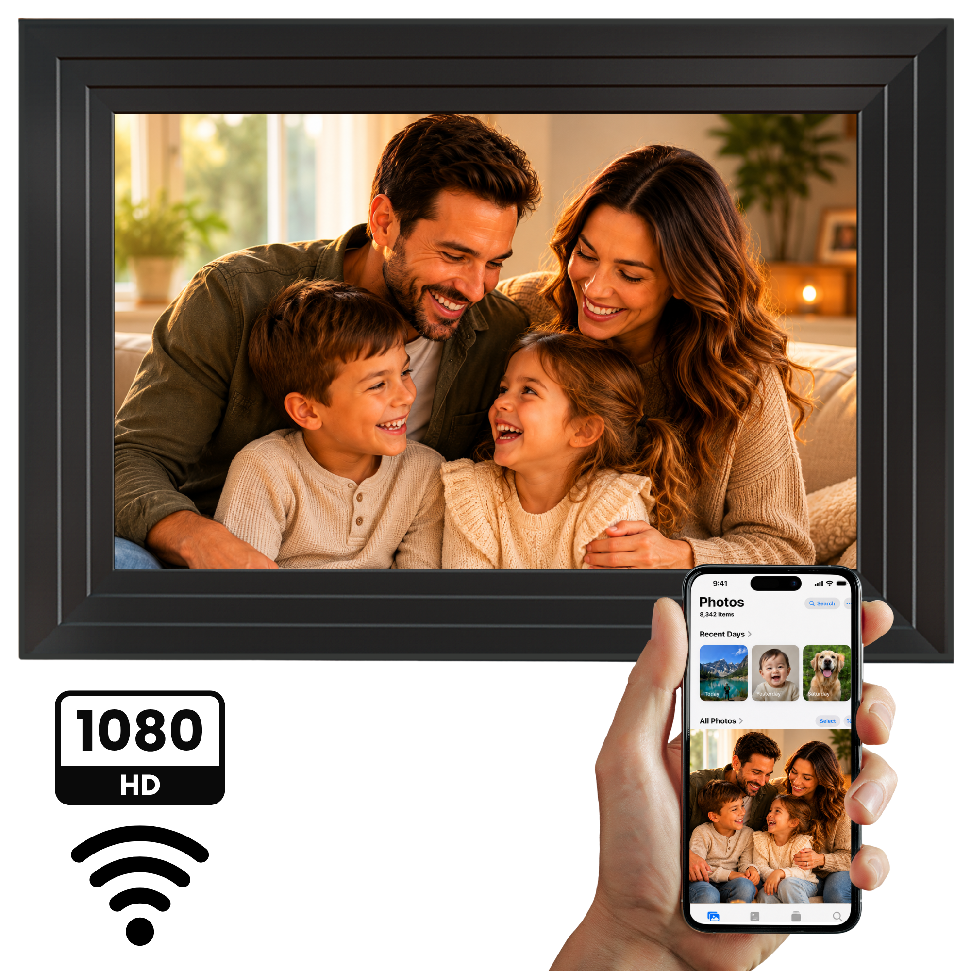 Cadre photo numérique 32GB – WiFi + Application Frameo – Cadre photo – 10,1 pouces – Écran tactile IPS