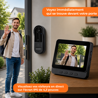 Sonnette avec caméra – Sonnette vidéo – Écran IPS 4,3 pouces