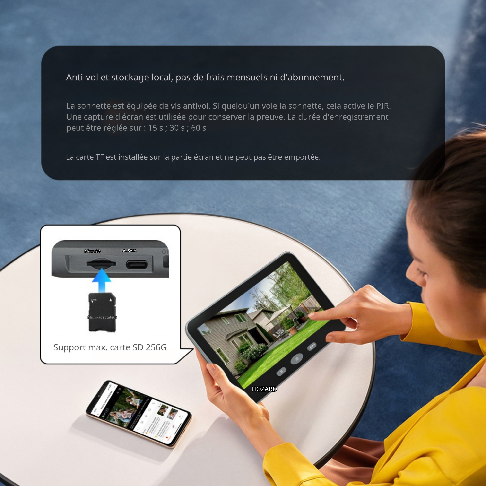 Sonnette vidéo avec caméra et moniteur 32GB – Wi-Fi + application – écran IPS 5 pouces