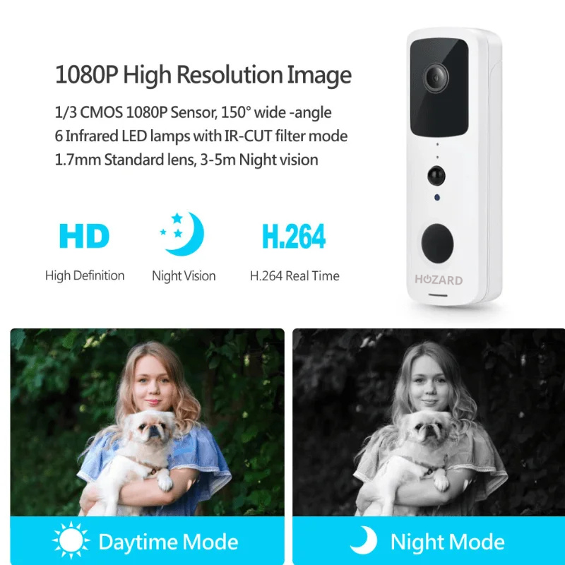 Sonnette avec Caméra et DingDong – Visiophone Sans Fil – 5200 mAh - Noir