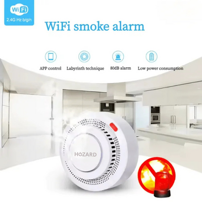 Détecteur de fumée – Détecteur de fumée WiFi – 80 dB + bandes adhésives