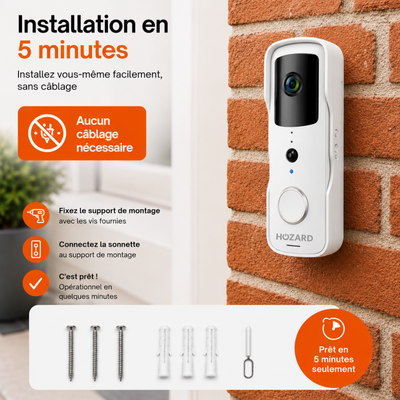Sonnette avec Caméra et DingDong – Visiophone Sans Fil – 5200 mAh - Blanc