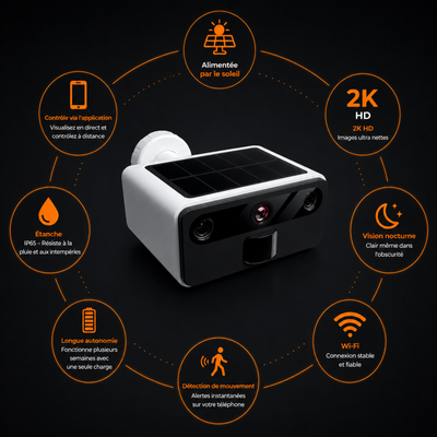 Caméra de sécurité 2K avec vision nocturne – solaire & IP66 – WiFi