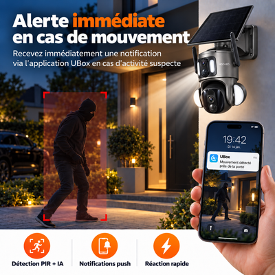 4G Caméras de Surveillance - 2K + 2K Dual Lens PTZ - IP65 Solar - 15.600 mAh