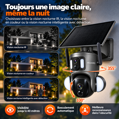 4G Caméras de Surveillance - 2K + 2K Dual Lens PTZ - IP65 Solar - 15.600 mAh