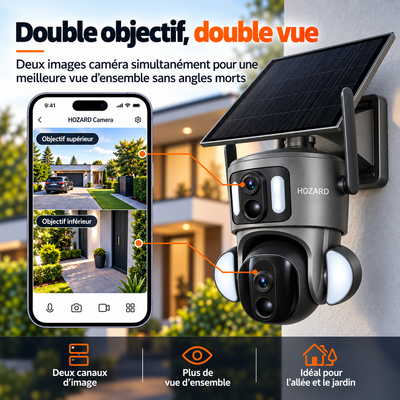 4G Caméras de Surveillance - 2K + 2K Dual Lens PTZ - IP65 Solar - 15.600 mAh