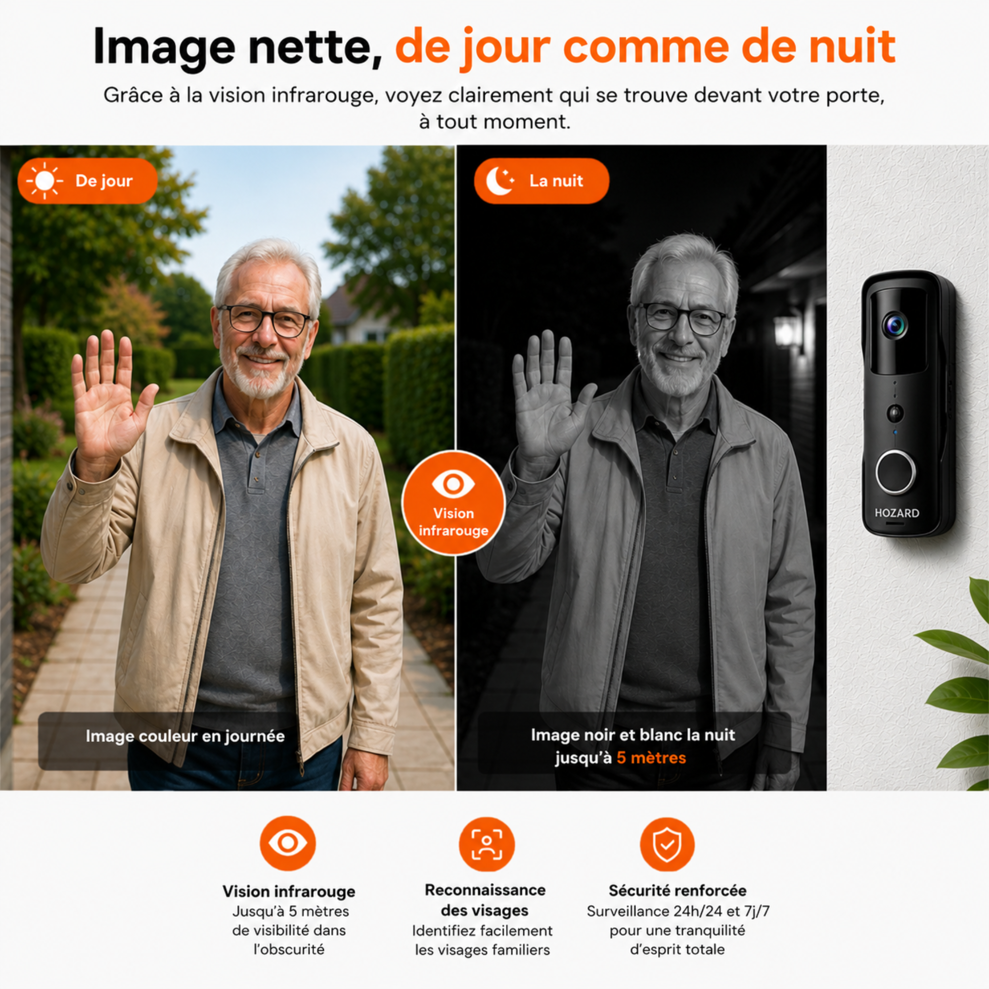 Sonnette avec Caméra et DingDong – Visiophone Sans Fil – 5200 mAh - Noir