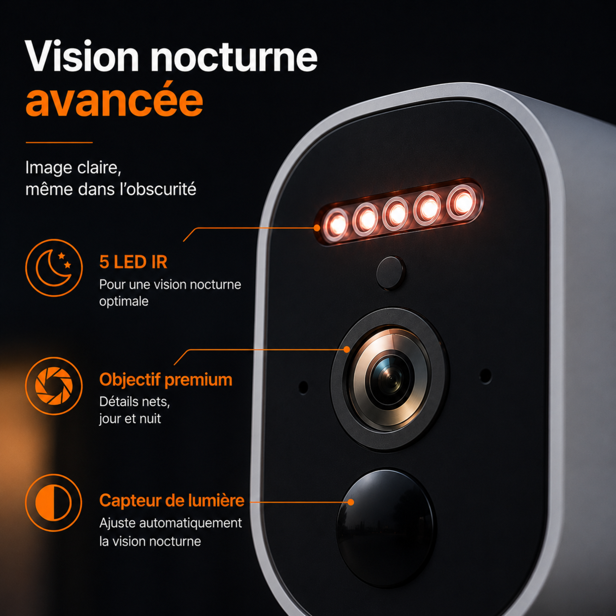 Caméra de surveillance 2K intérieure & extérieure – caméra WiFi sans fil à batterie
