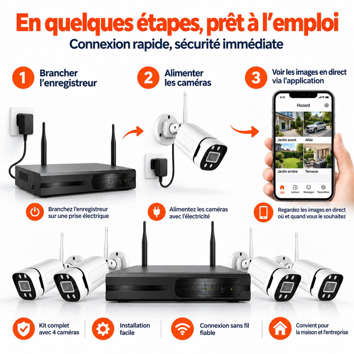 4x 2K Caméras de Surveillance - CCTV - WiFi Bullet Caméra de Sécurité