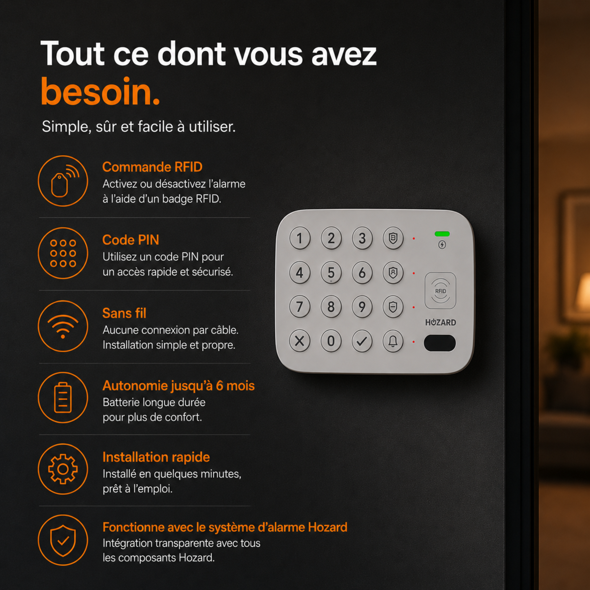 Panneau de commande intelligent V2 – batterie longue durée – 2 badges RFID