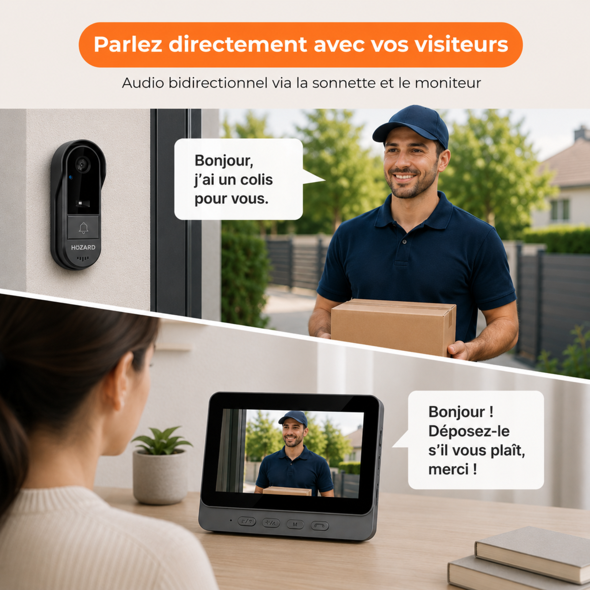 Sonnette avec caméra – Sonnette vidéo – Écran IPS 4,3 pouces