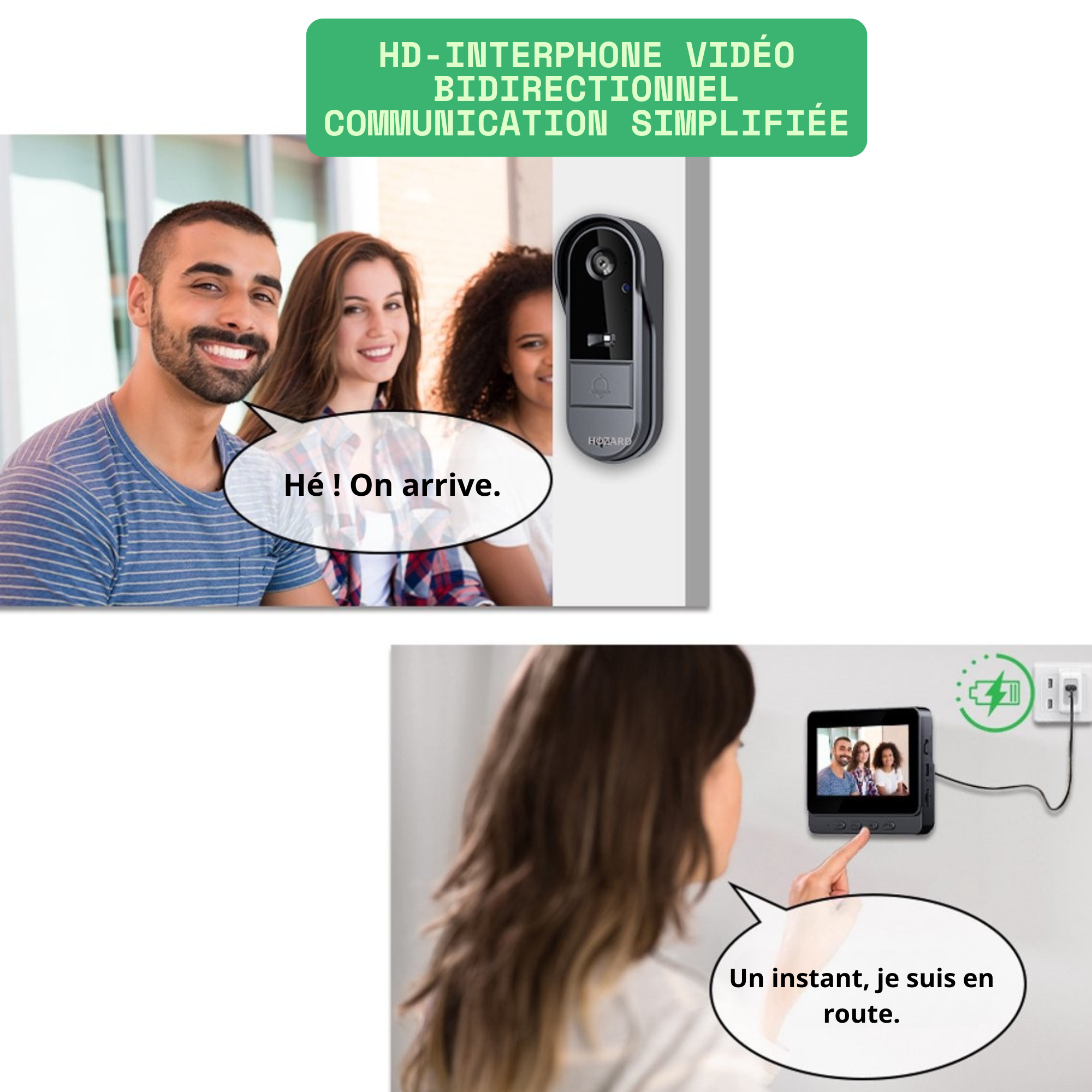 Sonnette avec caméra – Sonnette vidéo – Écran IPS 4,3 pouces