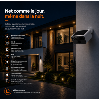 Caméra de sécurité 2K avec vision nocturne – solaire & IP66 – WiFi