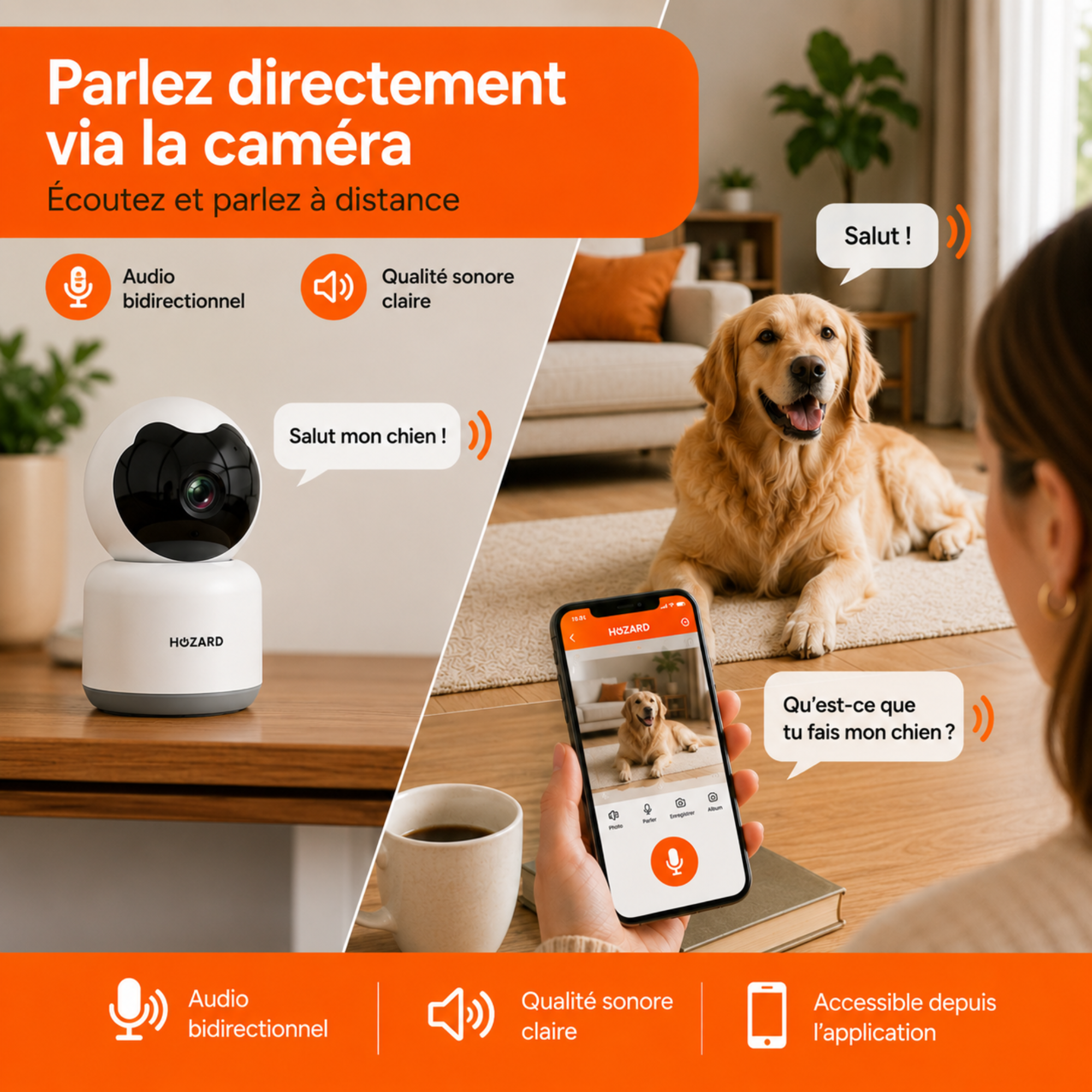 Caméra de sécurité – 1080P – Caméra pour animaux – WiFi – Compatible avec les packs A à D