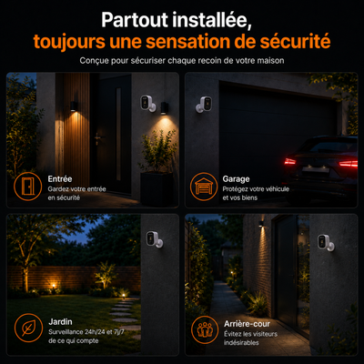Caméra de surveillance 2K intérieure & extérieure – caméra WiFi sans fil à batterie