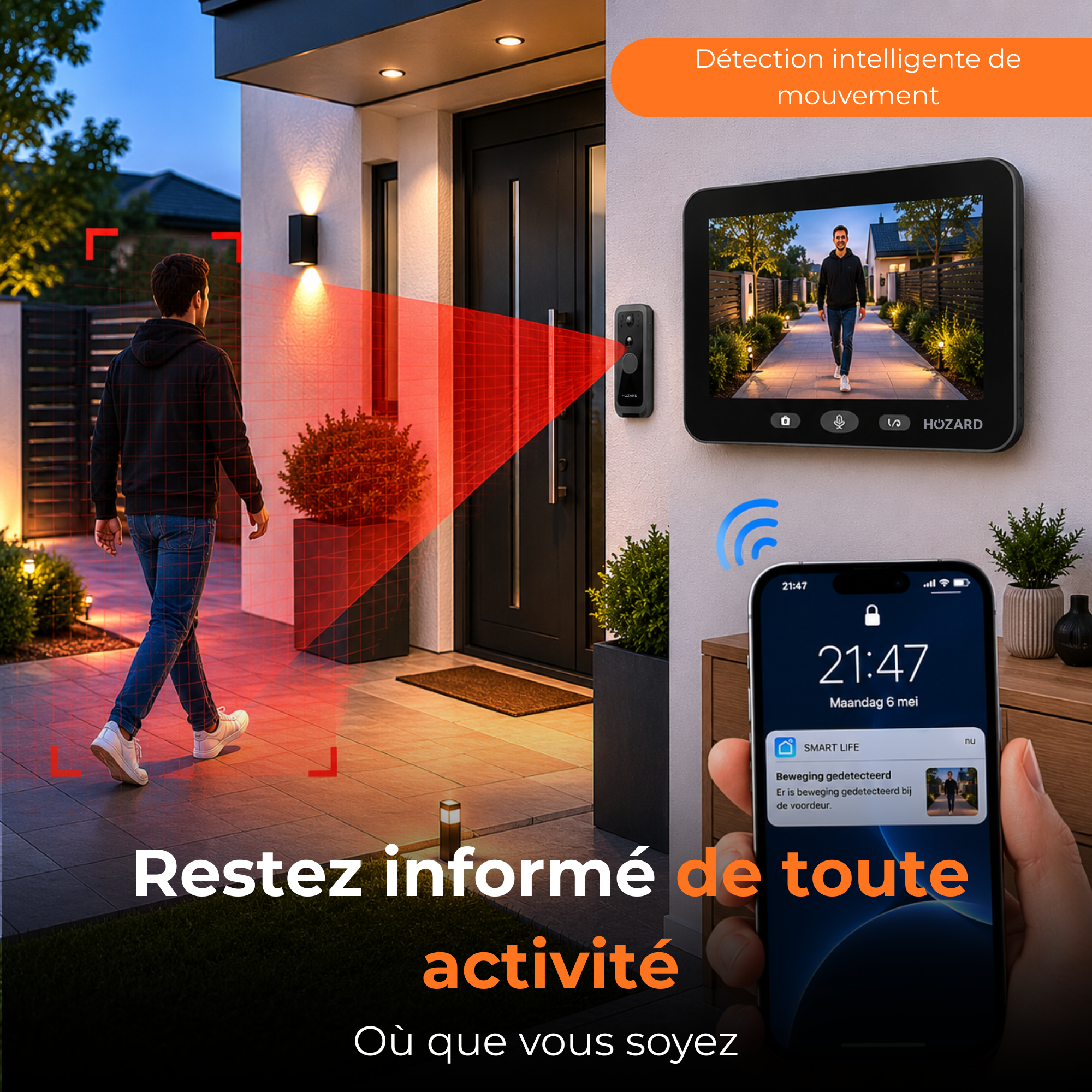 Sonnette vidéo avec caméra et moniteur 32GB – Wi-Fi + application – écran IPS 5 pouces