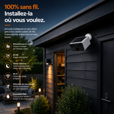 Caméra de sécurité 2K avec vision nocturne – solaire & IP66 – WiFi
