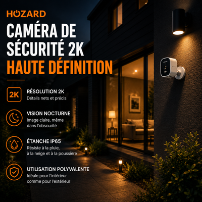 Caméra de surveillance 2K intérieure & extérieure – caméra WiFi sans fil à batterie