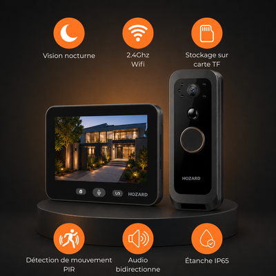 Sonnette vidéo avec caméra et moniteur 32GB – Wi-Fi + application – écran IPS 5 pouces