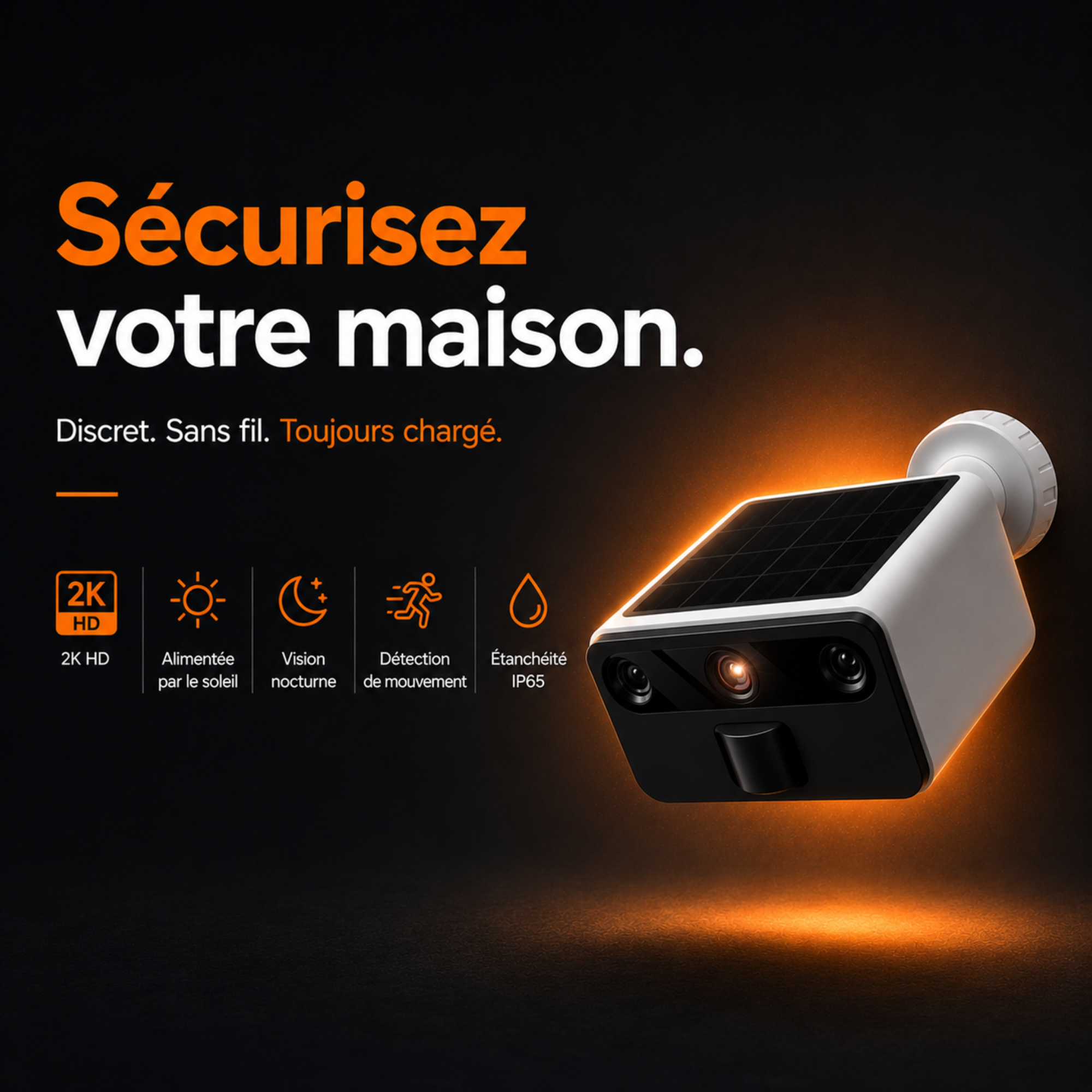 Caméra de sécurité 2K avec vision nocturne – solaire & IP66 – WiFi