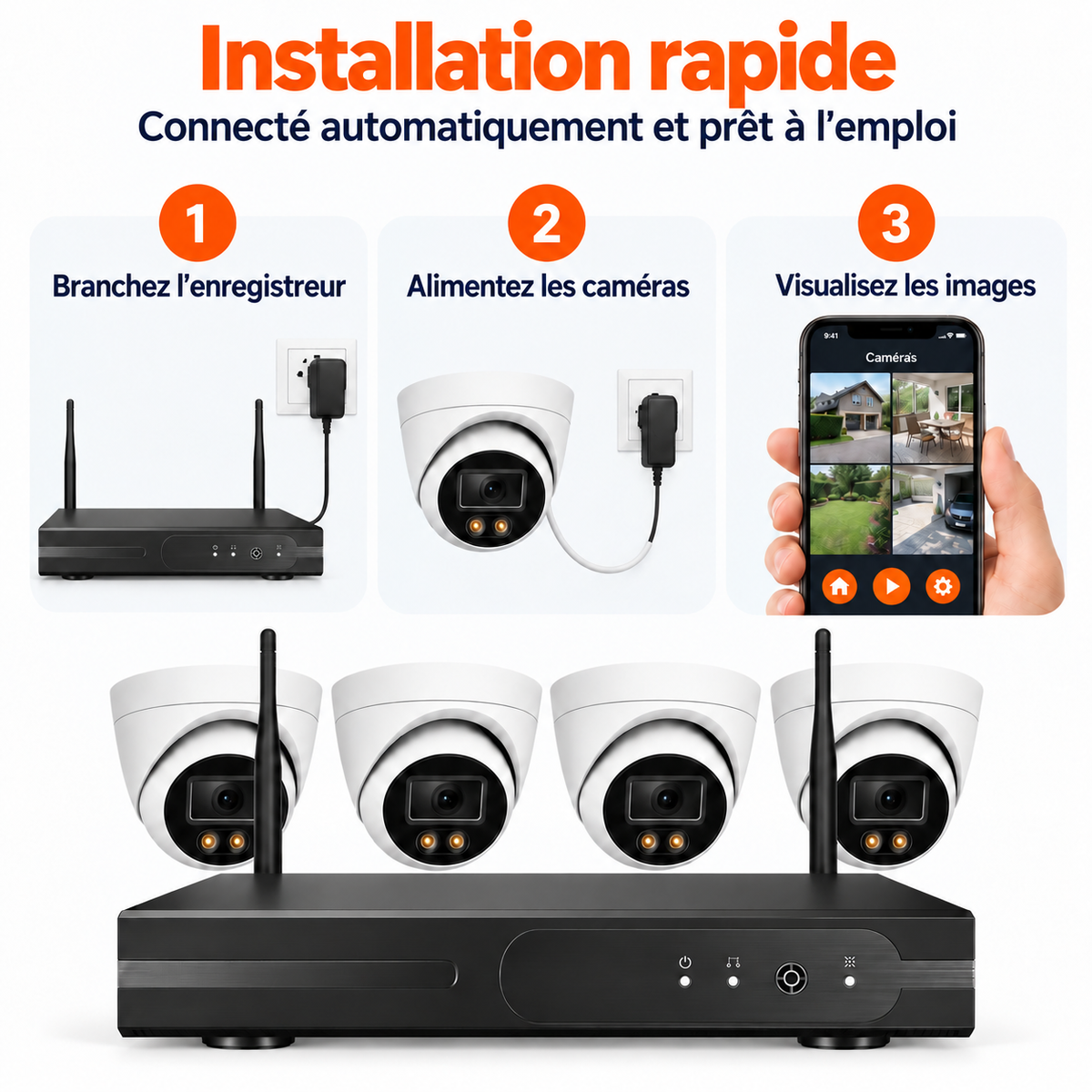 8x 2K Caméras de Surveillance - CCTV - WiFi Caméra de Sécurité