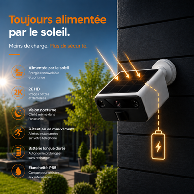 Caméra de sécurité 2K avec vision nocturne – solaire & IP66 – WiFi