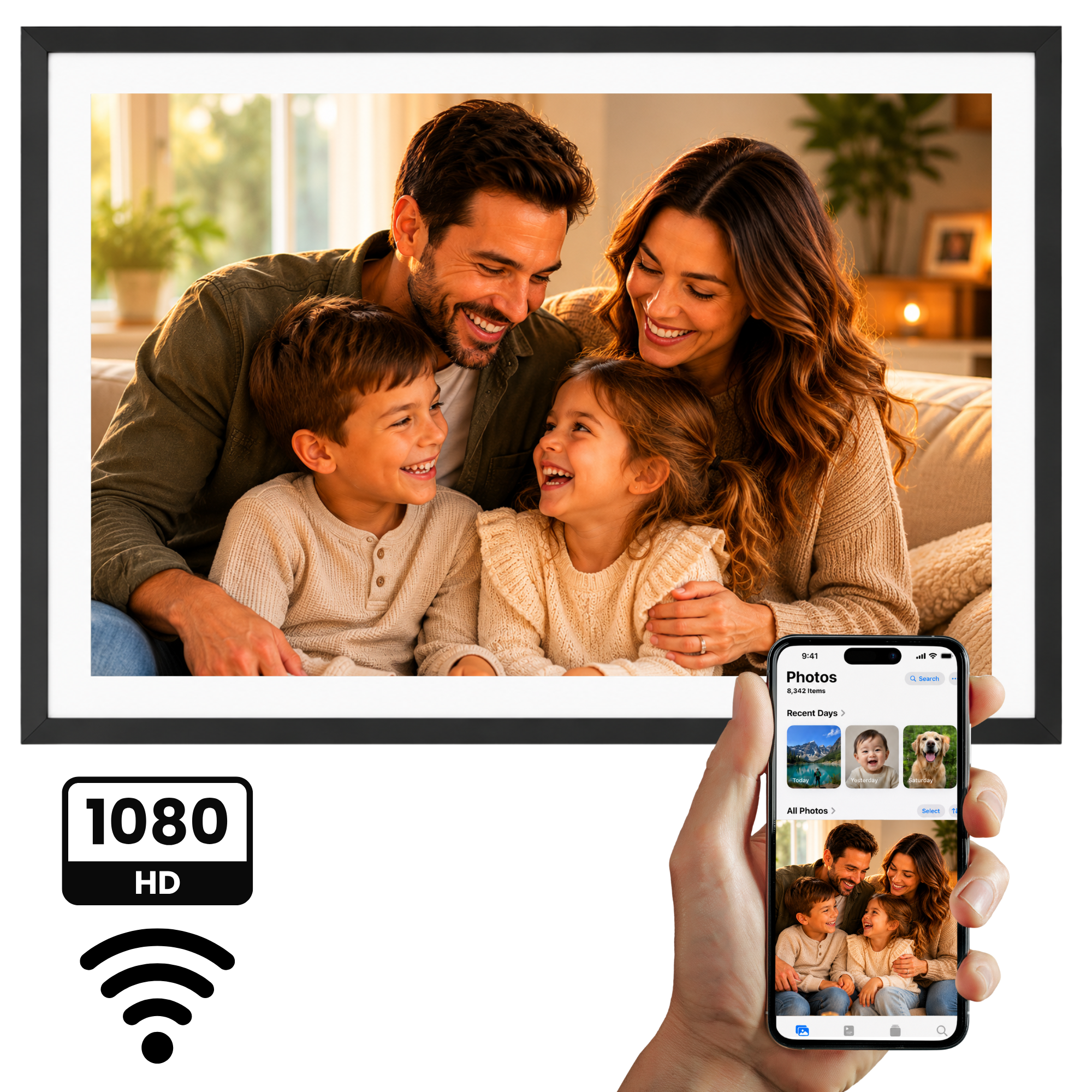 Cadre photo numérique 32GB – WiFi + Application Frameo – Cadre photo – 15,6 pouces – Écran tactile IPS
