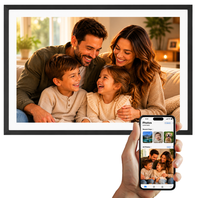 Cadre photo numérique 32GB – WiFi + Application Frameo – Cadre photo – 15,6 pouces – Écran tactile IPS