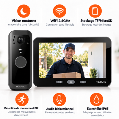 Sonnette Vidéo Avec Caméra Et Moniteur - 32GB - Wi-Fi