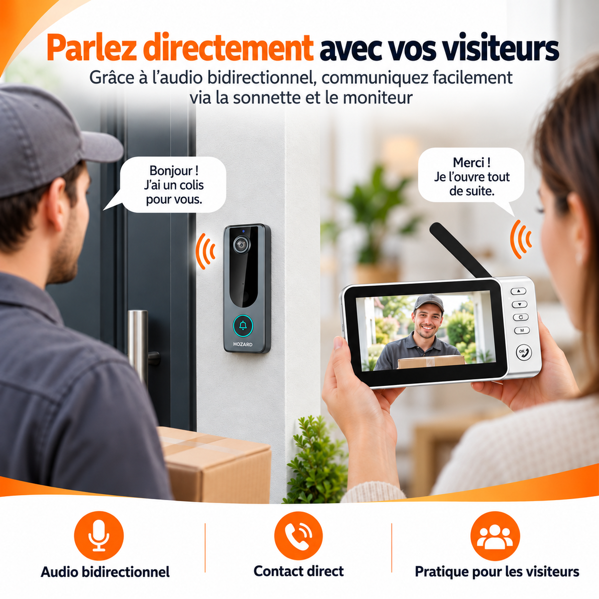 Sonnette vidéo avec moniteur - Écran 4,5 pouces