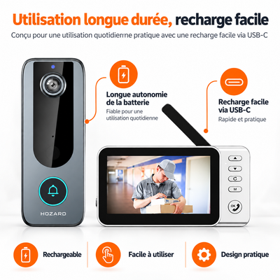 Sonnette vidéo avec moniteur - Écran 4,5 pouces