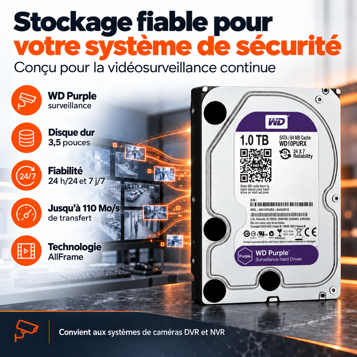 WD Purple 1TB Surveillance HDD - 24/7