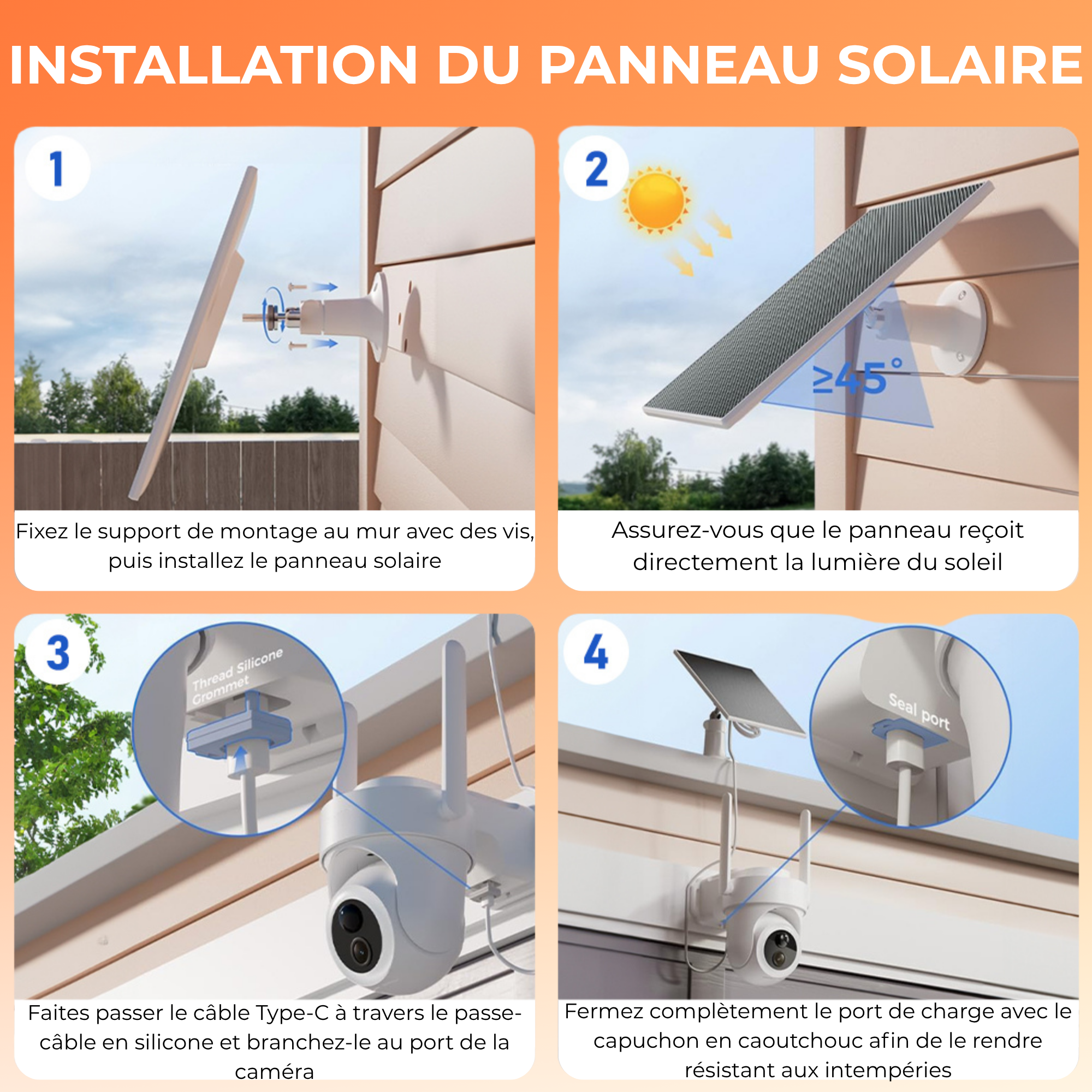 Système de 4 caméras de sécurité extérieures 4K UHD – Solaire & IP66 + HomeBase 64 Go