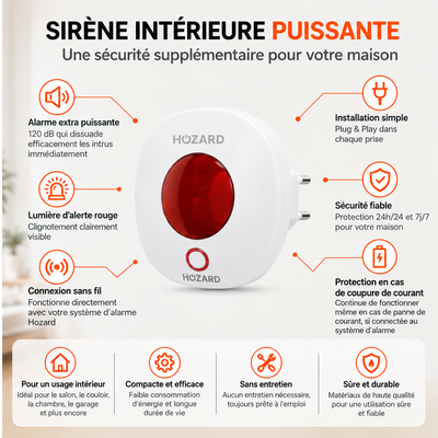 Sirène intérieure sans fil avec voyant d'alarme - 110 dB