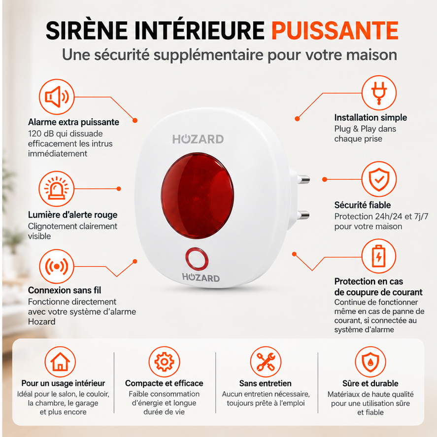 Sirène intérieure sans fil avec voyant d'alarme - 110 dB
